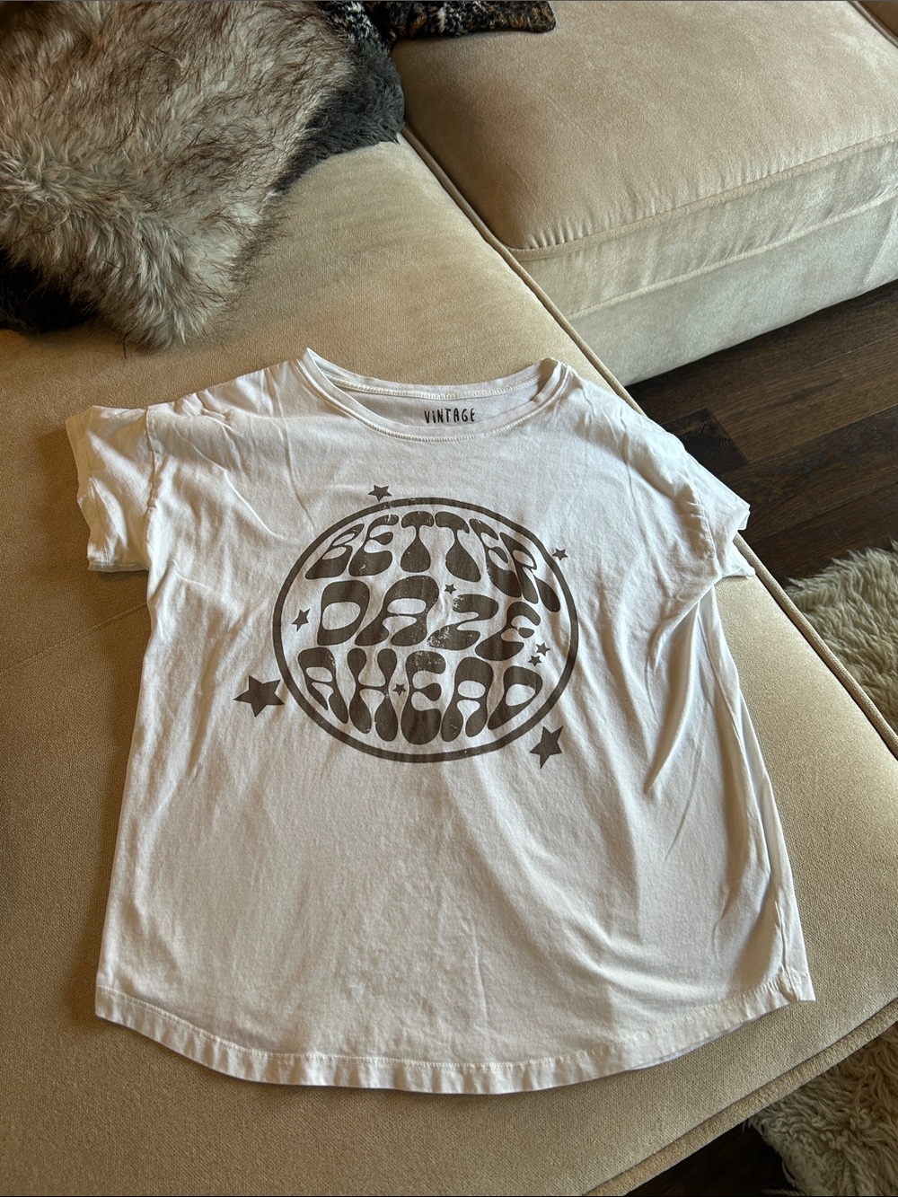Vintage White White Tee with Brown 'Better Days Ahead' Graphic